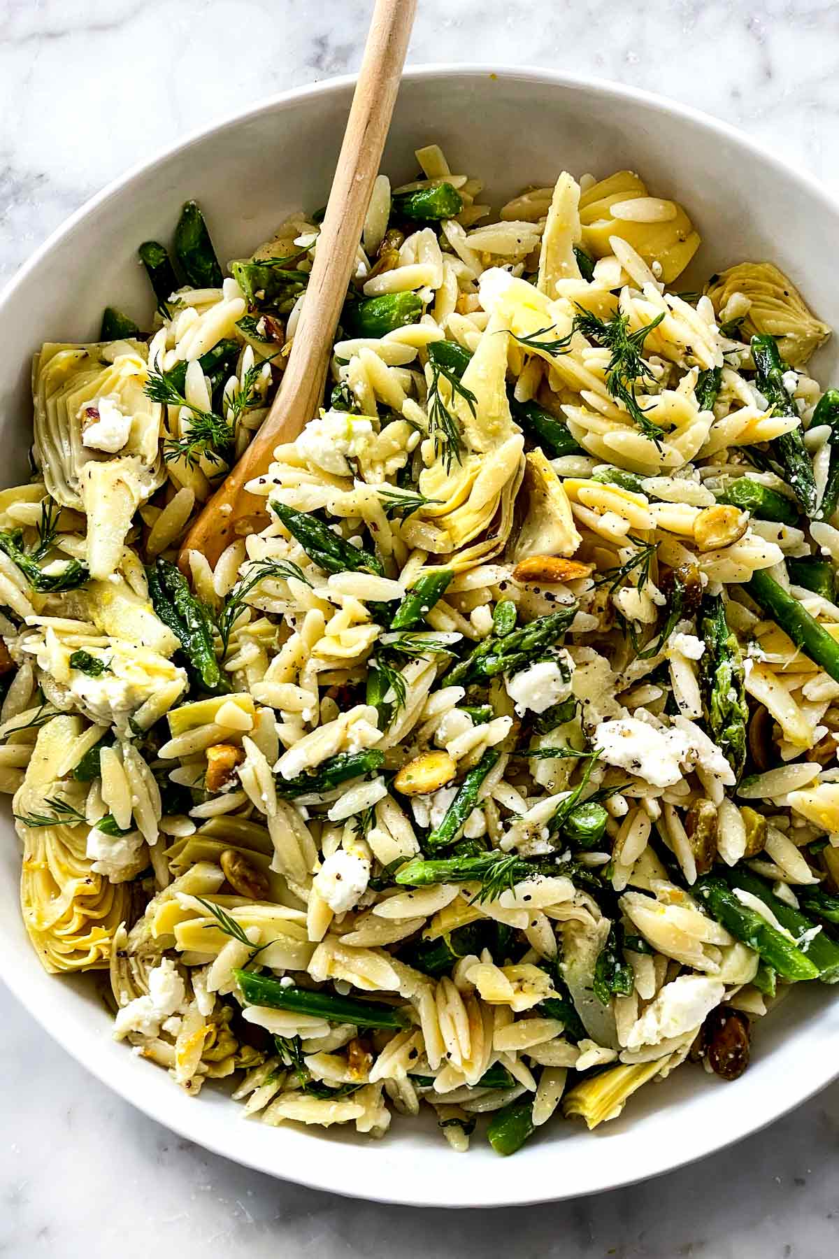 Orzo Salad with Asparagus, Artichoke Hearts and Feta