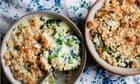 Nigel Slater’s green vegetable crumble, and cucumber, microgreens and wasabi salad