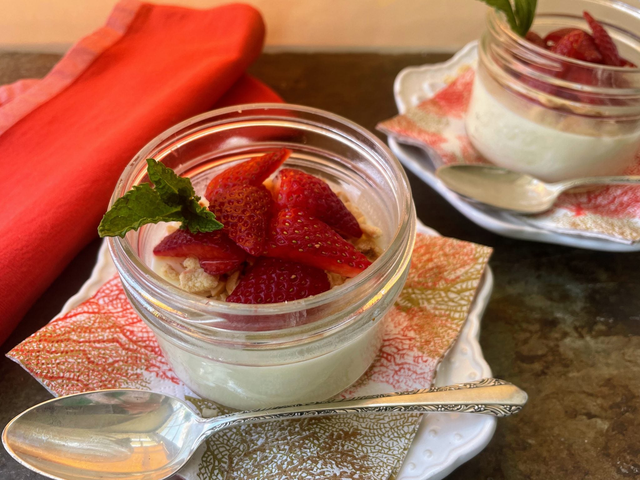 Lemon Panna Cottas with Crushed Hazelnuts and Strawberries To Welcome Spring