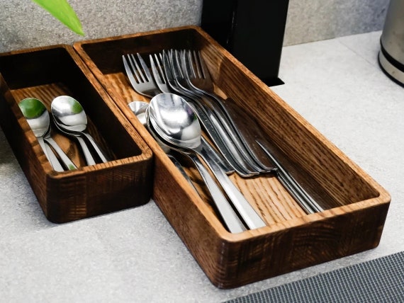 Cutlery tray for kitchen, Cutlery organizer, Oak utensil holder, Wooden silverware box, Small wooden cutlery tray, Cutlery box by PromiDesign