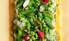 Nigel Slater’s recipes for a spring vegetable tart, and ricotta stracciatella dessert