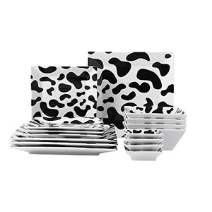 Porlien 16-Piece Dinnerware Set Service for 4, Square, Countryside Dairy Cow Pattern