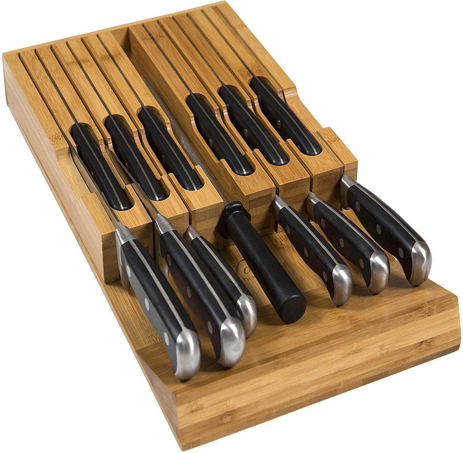 Not only is the knife block a solution for storing knives securely, it also reduces the risk of damage to blades (and fingers!) which can occur when you store your knives in a drawer