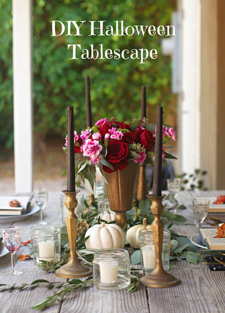 a Halloween tablescape with a mystery book theme