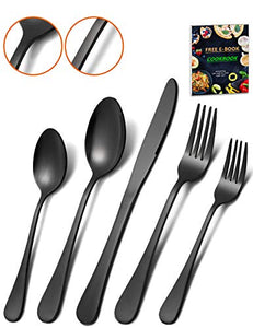 Matte Black Silverware Set – HEAVY DUTY 45 Pieces Stainless Steel Flatware Utensils Cutlery Tableware Steak Knife Fork and Spoon Service for 8
