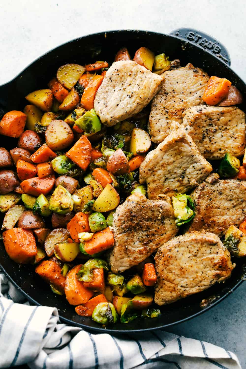 Skillet Pork Chops with Maple Dijon Vegetables