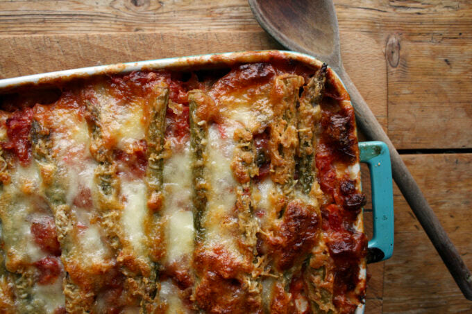 courgette, aubergine & asparagus parmigiana