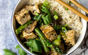 Healthy Sesame Mushroom, Tofu, and Asparagus Stir-Fry [Vegan, Gluten-Free]