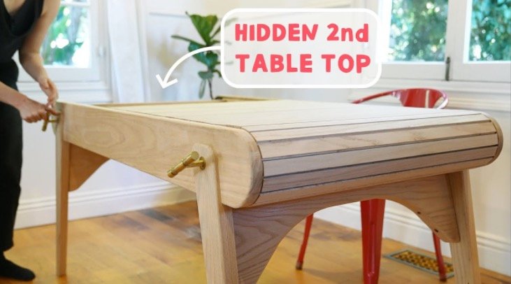 Watch Simone Giertz Build This Epic Mechanical Dining Room Table With A Hidden Table Top For Jigsaw Puzzles