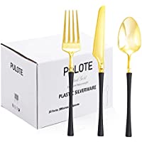 90-Piece PULOTE Gold Plastic Silverware & Gold Plastic Utensils Set only $12.99