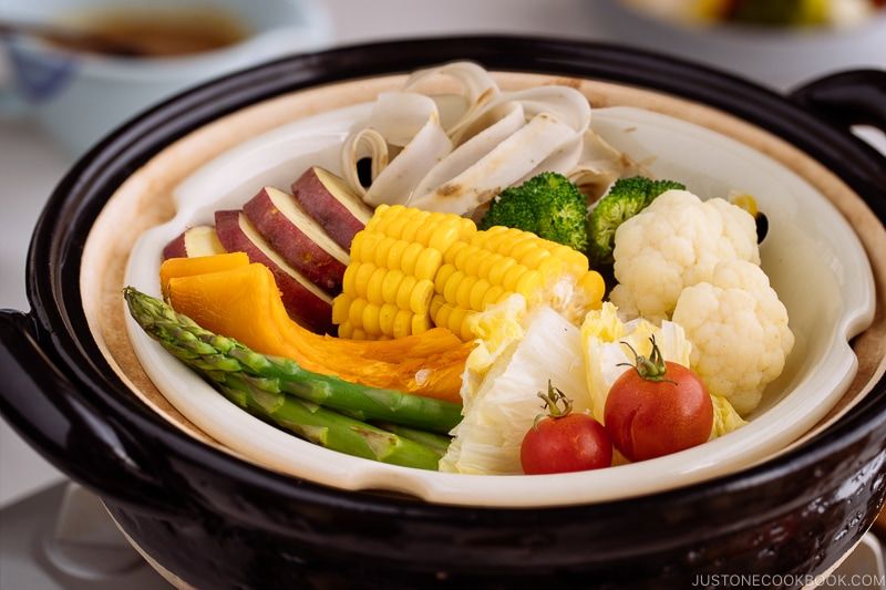 Steamed Vegetables with Miso Sesame Sauce