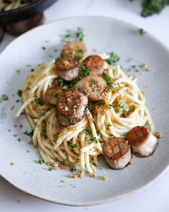 Vegan Creamy Pasta with Seared Mushroom Scallops