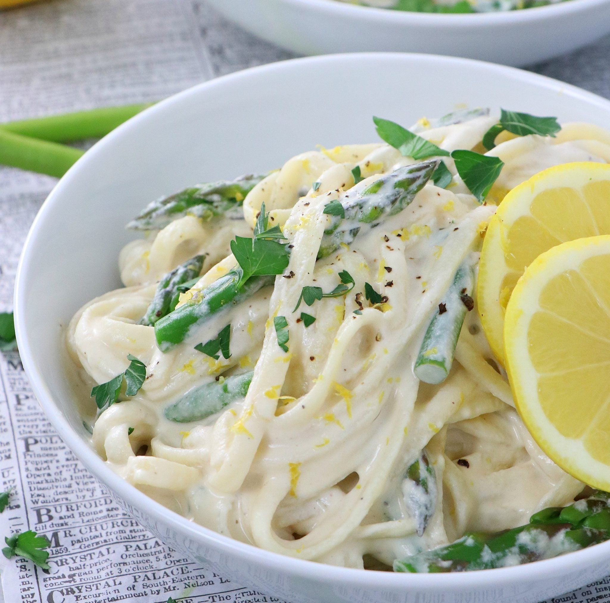 Lemon and Asparagus Pasta in a Cashew Cream Sauce [Vegan]