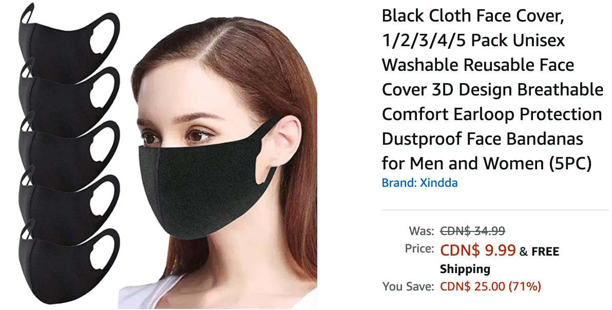 Amazon Canada Deals: Save 71% on Black Cloth Face Cover (5PC) + 31% on GUESS Silver-Tone Watch + More Offers