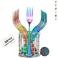 24-Piece Stainless Steel Rainbow Silverware Fork Set with Organizer only $14.39