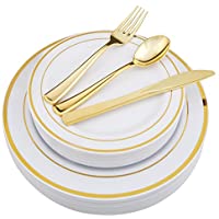 125-Piece WDF Gold Plastic Silverware & Disposable Plastic Plates only $25.49