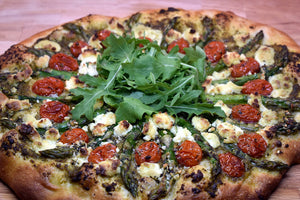 Pesto Asparagus Pizza with Garlic and Herb Boursin Cheese