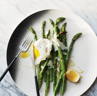 Grilled Asparagus with Pecorino and Meyer Lemon-Poached Eggs