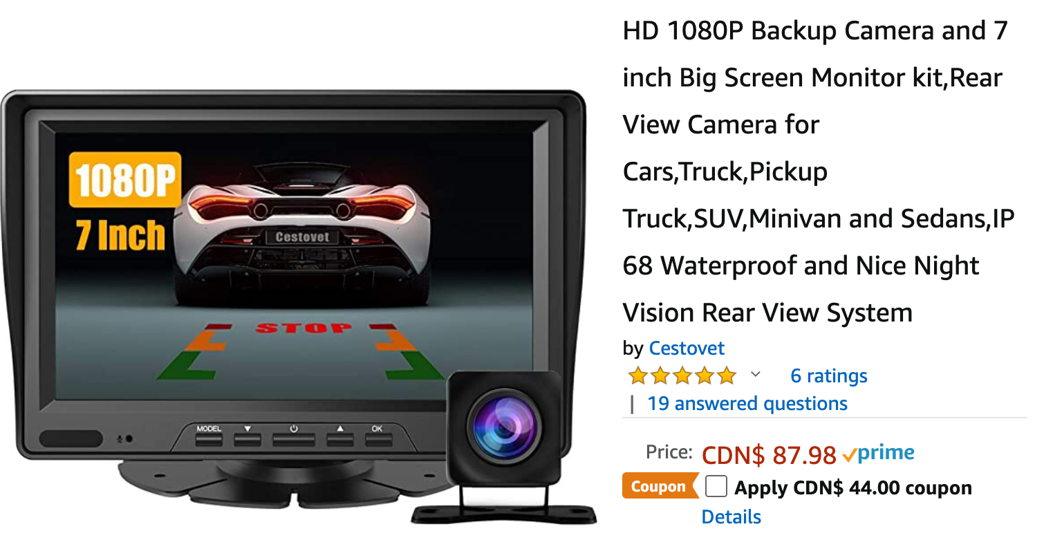 Amazon Canada Deals: Save 50% on Backup Camera 7″ Screen Monitor, Rear View for Cars with Coupon + 48% on Sprinkler Water Pad Outdoor Toys for Kids + More Offers