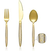 12-Piece Gold Flower Pattern Fancy Stainless Steel Silverware Set only $13.49