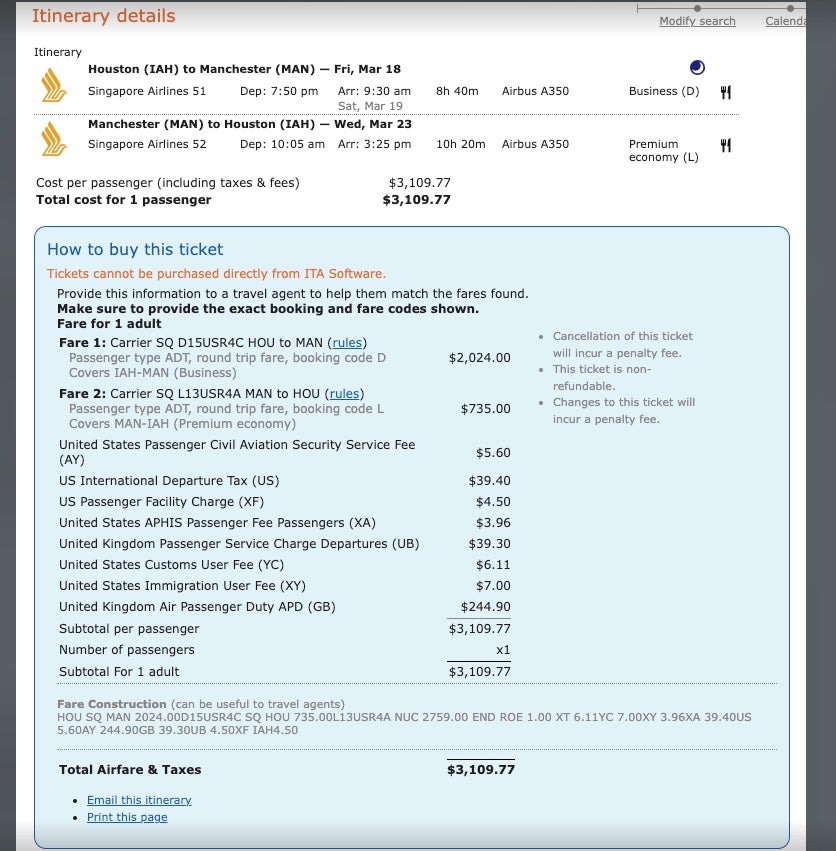 Footrests and fine dining: Manchester to Houston in Singapore Airlines A350 premium economy