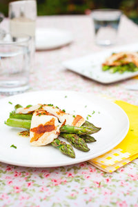 Recipe: Grilled Asparagus with Halloumi, Mandarin Dressing & Honeyed Almonds