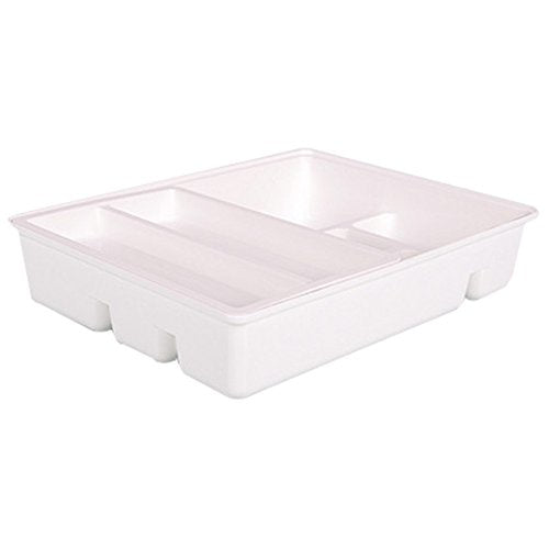 OLizee Creative Flatware Drawer Organizer with Sliding Tray Double Layer Plastic Kitchen Cutlery Tray, White