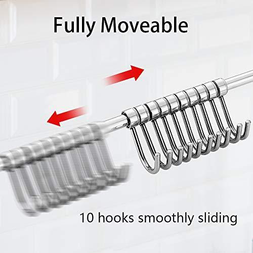 Get nidouillet kitchen rail wall mounted utensil racks with 10 stainless steel sliding hooks for kitchen tool pot lid pan towel ab005