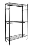 Explore modrine double rod garment rack 3 tiers heavy duty hanging closet with lockable rolling wheels 2 side hooks and 2 clothes rods black