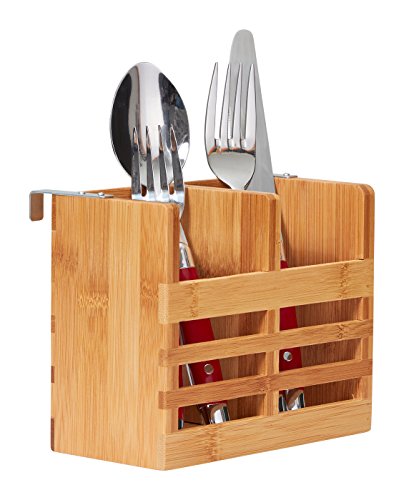 Home Intuition Bamboo Utensil Drying Rack Caddy Allows Air Dry for Silverware, Fits Dish Drying Rack