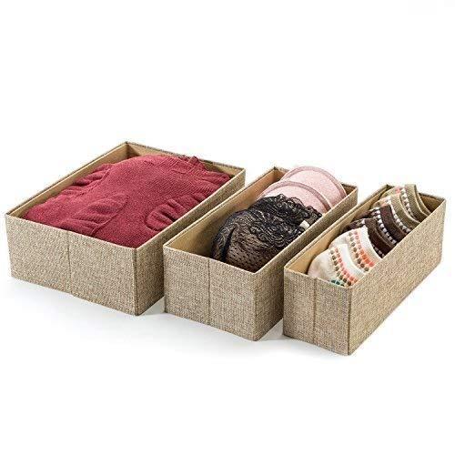 Save drawer storage bins set of 3 decorative closet organizer bins fabric drawer dividers easy to open and folds flat for storage great drawer organizer for storing underwear socksbeige