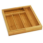 YBM Home Kitchen 100% Bamboo Utensil, Flatware, Cutlery Drawer Organizer Tray 340 (1, 5 Compartment Adjustable)
