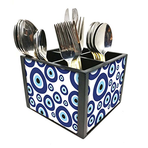 Nutcase Designer Cutlery Stand Holder Silverware Caddy-Spoons Forks Knives Organizer for Dining Table & kitchen -W-5.75"x H -4.25"x L-5.5"-SPOONS NOT INCLUDED - Evil Eye Stones