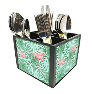 Nutcase Designer Cutlery Stand Holder Silverware Caddy-Spoons Forks Knives Organizer for Dining Table & kitchen W-5.75"x H -4.25"x L-5.5" - Flamingoes