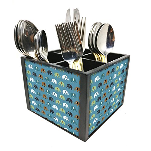 Nutcase Designer Cutlery Stand Holder Silverware Caddy-Spoons Forks Knives Organizer for Dining Table & kitchen -W-5.75"x H -4.25"x L-5.5"-SPOONS NOT INCLUDED - Elements Blue