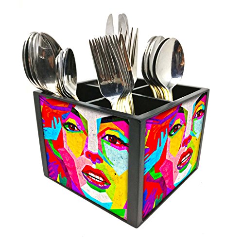 Nutcase Designer Cutlery Stand Holder Silverware Caddy-Spoons Forks Knives Organizer for Dining Table & kitchen -W-5.75"x H -4.25"x L-5.5"-SPOONS NOT INCLUDED - Marilyn Art