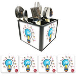 Nutcase Designer Flatware Cutlery Stand Holder Silverware Caddy-Spoons Forks Knives Organizer With Matching Metal Coasters - Light Bulb