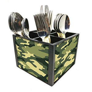 Nutcase Designer Cutlery Stand Holder Silverware Caddy-Spoons Forks Knives Organizer for Dining Table & kitchen -W-5.75"x H -4.25"x L-5.5"-SPOONS NOT INCLUDED - Army Camo