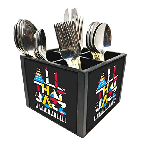 Nutcase Designer Cutlery Stand Holder Silverware Caddy-Spoons Forks Knives Organizer for Dining Table & kitchen W-5.75"x H -4.25"x L-5.5" - All That Jazz