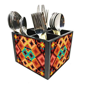 Nutcase Designer Cutlery Stand Holder Silverware Caddy-Spoons Forks Knives Organizer for Dining Table & kitchen W-5.75"x H -4.25"x L-5.5" - Diamond Pattern Everywhere