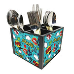 Nutcase Designer Cutlery Stand Holder Silverware Caddy-Spoons Forks Knives Organizer for Dining Table & kitchen W-5.75"x H -4.25"x L-5.5" - Comic Style Blue
