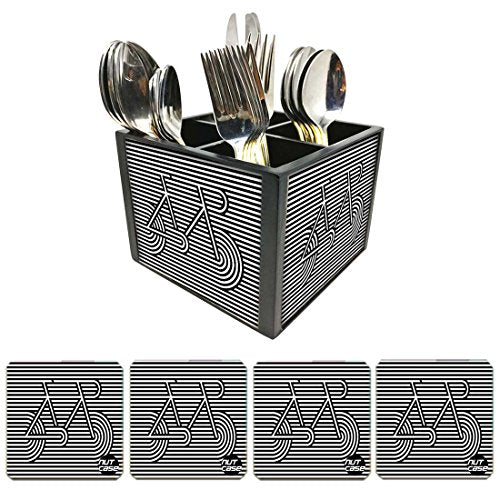 Nutcase Designer Flatware Cutlery Stand Holder Silverware Caddy-Spoons Forks Knives Organizer With Matching Metal Coasters - Cyclist Love