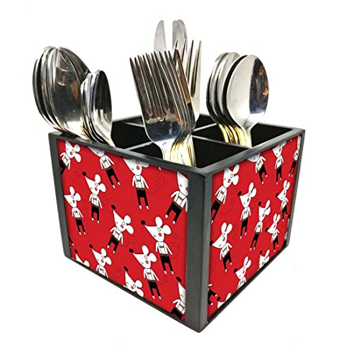 Nutcase Designer Cutlery Stand Holder Silverware Caddy-Spoons Forks Knives Organizer for Dining Table & kitchen W-5.75"x H -4.25"x L-5.5" - Mouse