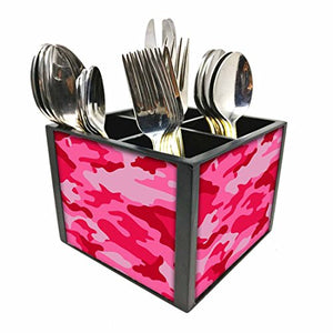 Nutcase Designer Cutlery Stand Holder Silverware Caddy-Spoons Forks Knives Organizer for Dining Table & kitchen -W-5.75"x H -4.25"x L-5.5"-SPOONS NOT INCLUDED - Pink Camo