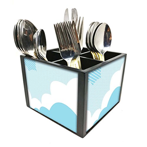 Nutcase Designer Cutlery Stand Holder Silverware Caddy-Spoons Forks Knives Organizer for Dining Table & kitchen -W-5.75"x H -4.25"x L-5.5"-SPOONS NOT INCLUDED - Blue sky
