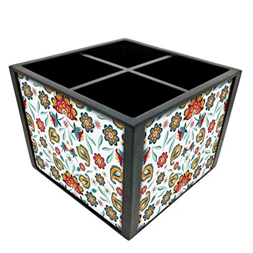 Nutcase Designer Cutlery Stand Holder Silverware Caddy-Spoons Forks Knives Organizer for Dining Table & kitchen W-5.75"x H -4.25"x L-5.5" - Colorful Flower Art
