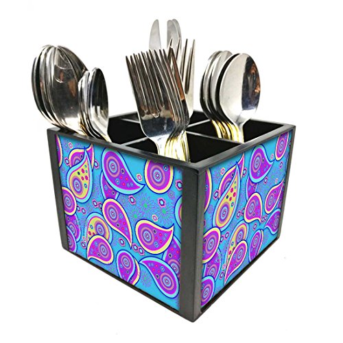 Nutcase Designer Cutlery Stand Holder Silverware Caddy-Spoons Forks Knives Organizer for Dining Table & kitchen -W-5.75"x H -4.25"x L-5.5"-SPOONS NOT INCLUDED - Paisley