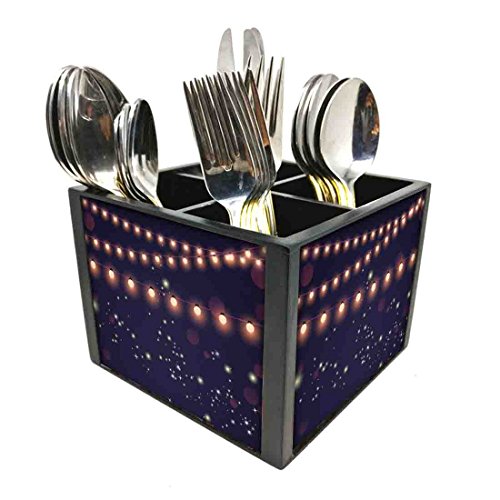 Nutcase Designer Cutlery Stand Holder Silverware Caddy-Spoons Forks Knives Organizer for Dining Table & kitchen W-5.75"x H -4.25"x L-5.5" - Lightning Blue