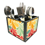 Nutcase Designer Cutlery Stand Holder Silverware Caddy-Spoons Forks Knives Organizer for Dining Table & kitchen -W-5.75"x H -4.25"x L-5.5"-SPOONS NOT INCLUDED - Retro Flower