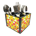 Nutcase Designer Cutlery Stand Holder Silverware Caddy-Spoons Forks Knives Organizer for Dining Table & kitchen -W-5.75"x H -4.25"x L-5.5"-SPOONS NOT INCLUDED - Cup Cacke Yellow